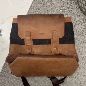Leather and Dark Gray Felt Flap Backpack -